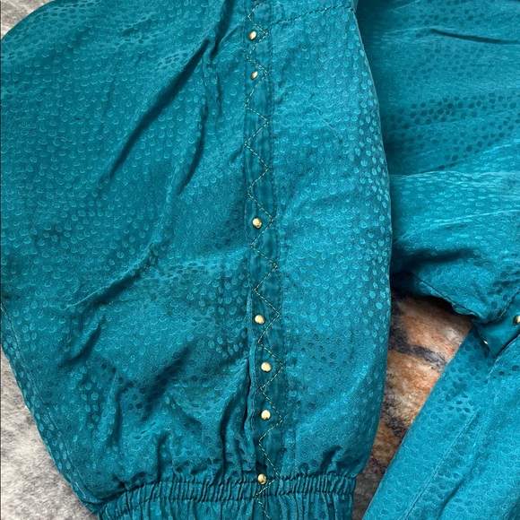 Mureli 100 % Silk Teal Women's Bomber Jacket - Picture 5 of 8